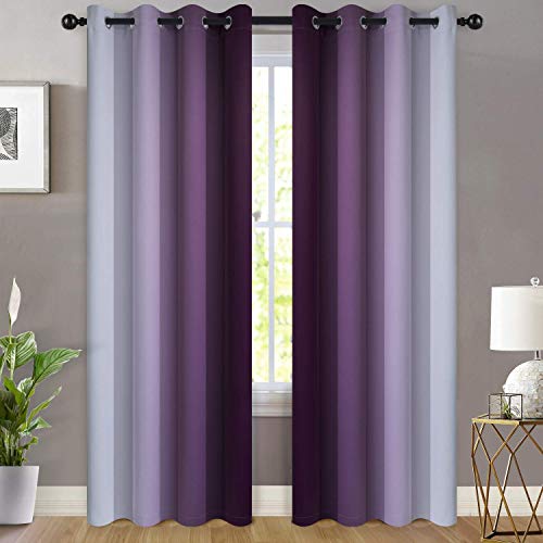 Ombre Curtains Purple and Greyish White for Living Room (52"W x 96"L (Pack of 2) / Purple)
