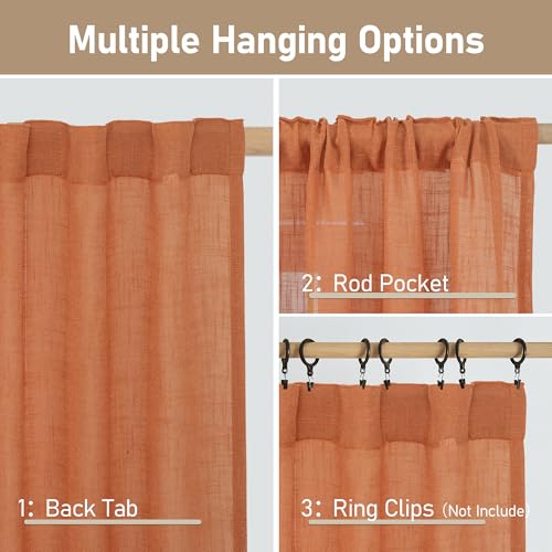 Burnt Orange Sheer Linen Curtains for Living Room Bedroom 2 Panels (Burnt Orange / 52"W x 108"L (Pack of 2))