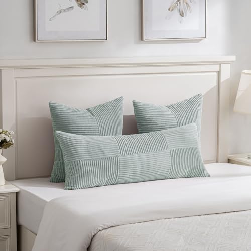 Set of 2 Grey Blue Boho Long Lumbar Body Decorative Throw Pillow Cover 14x36 Inch for Bed Couch Bedroom Bench (Grey Blue / 36" x 14" (Pack of 2))