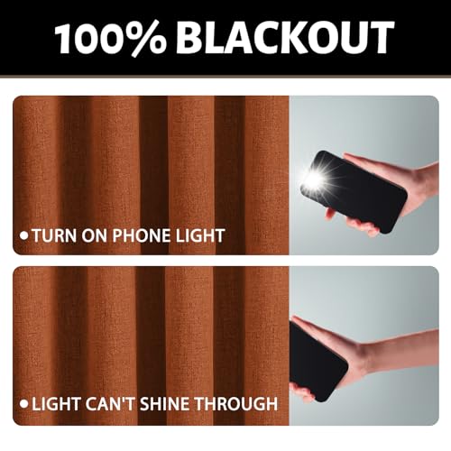 Burnt Orange Linen Curtains 72 Inches Long for Living Room (Linen Burnt Orange / 52"W x 72"L (Pack of 2))