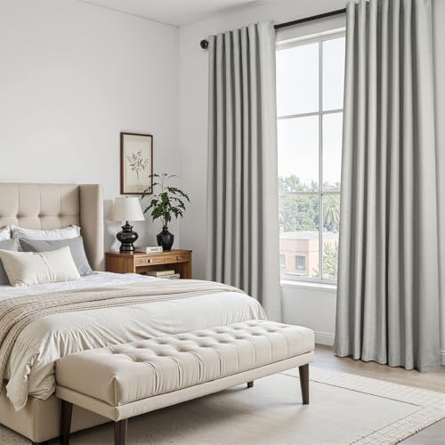 92 Inch Linen 100% Blackout Curtains 2 Panels for Living Room Bedroom Thermal Insulated Total Black Out Linen Drapes with Back Tab Room Darkening Charcoal Grey Window Curtains 52x92 (Frost Grey / 52"W x 92"L (Pack of 2))