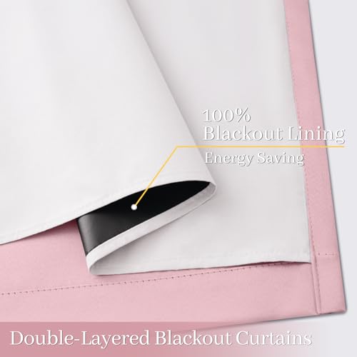 Pink 100% Blackout Curtains 84 Inches Long for Bedroom 40" Wide (40"W x 84"L (Pack of 2) / Pink With White Backing)
