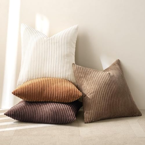 Fall Corduroy Decorative Throw Pillow Covers Brown Series 24x24 (24" x 24" (Pack of 4) / Brown)