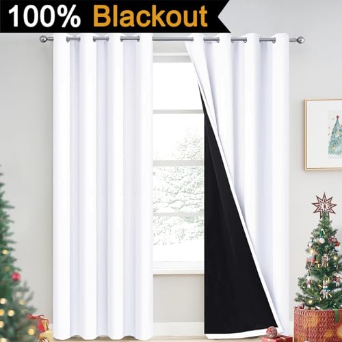 Pure White 100% Blackout Curtains 90 Inches Long 52" Wide 2 Panel (52"W x 90"L (Pack of 2) / Pure White)