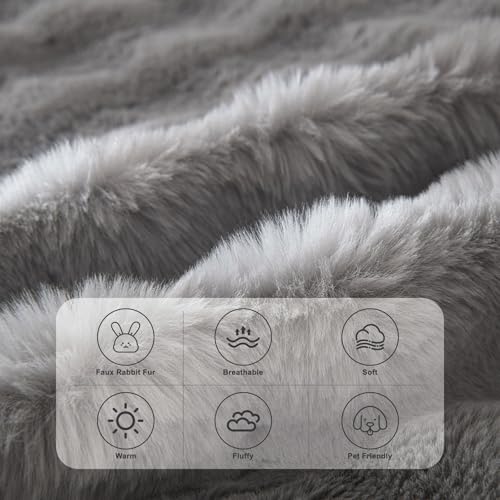 Faux Fur Plush Sofa Covers for Couch Washable Rabbit Plush Couch Cover Cozy Faux Fur Sectional Covers for Dogs Fluffy Plush L Shaped Sofa Cover Pet Couch Protector (71" x 118" / Z-plush:dark Grey)