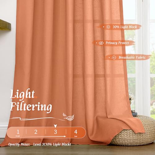 Short Terracotta 48 Inch Linen Curtains for Kitchen Window 2 Panels (42"W x 48"L (Pack of 2) / Rod Pocket - Terracotta)