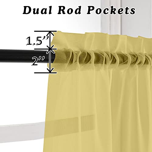 Mustard Yellow Half Window Sheer Curtains (Mustard Yellow / 42"W x 14"L (Pack of 2))