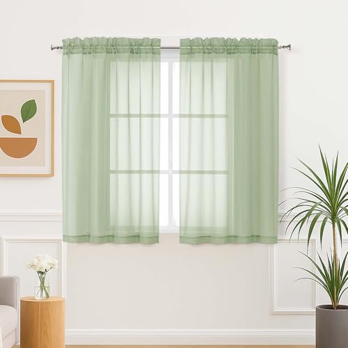 Light Green Sheer Curtains 45 Inch Length 2 Panels Set for Living Room (42"W x 45"L (Pack of 2) / Light Green)