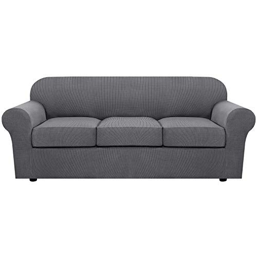 4 Piece Stretch Sofa Covers for 3 Cushion Couch Covers for Living Room Furniture Slipcovers (Large / Grey)