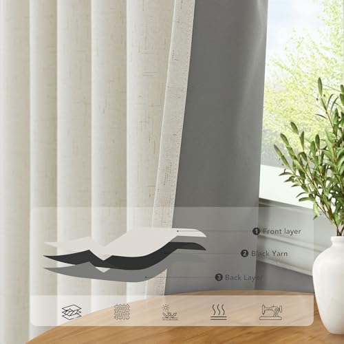 Short Blackout Curtains for Bedroom 45 Inch Length 2 Panels Faux Linen Cream Colored Cute Cottage Core Cafe Kitchen Bathroom Curtains for 42 Inch Small Window Heat Blocking Thermal Insulated Back Tab (Natural / 52"W x 45"L (Pack of 2))