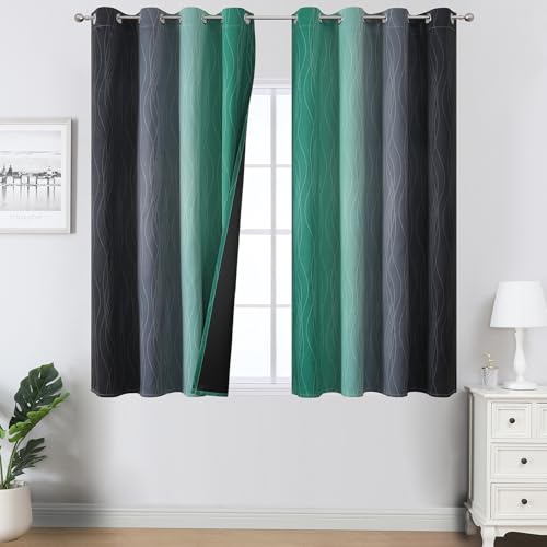 Black and Green Ombre Blackout Curtains 45 Inches Long (Black and Green / 52"W x 45"L (Pack of 2))