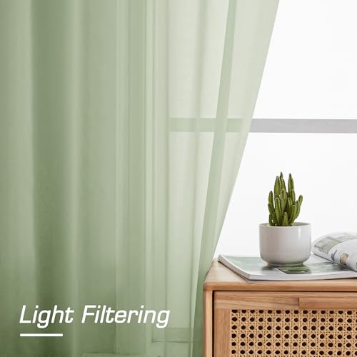 Sheer Curtain 96 Inch Long 2 Panels Set (Light Green / 42"W x 96"L (Pack of 2))