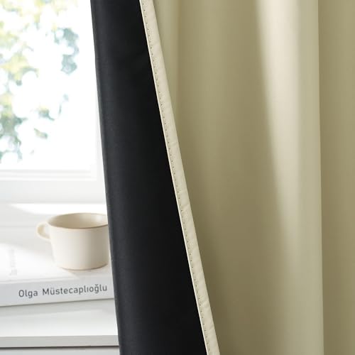 100% Blackout Short Curtains for Small Window (100% Blackout - Beige / 34"W x 45"L (Pack of 2))