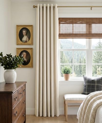 100% Blackout Linen Curtains 63 Inch Long 2 Panels Set (Alba | Butter Cream / 50"W x 63"L (Pack of 2))