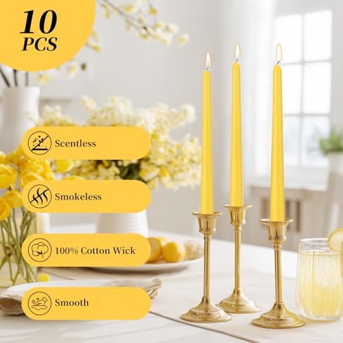 0.87×10 Inch Yellow Taper Candles (Yellow)