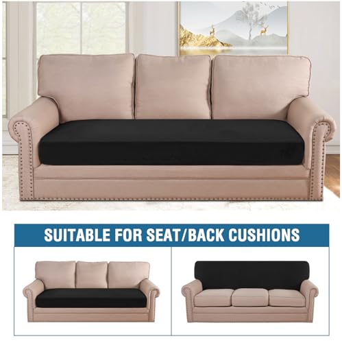 Velvet Stretch Individual Couch Cushion Cover Plush Cushion Slipcover for Loveseat Sofa Cushion Furniture Protector Seat Cushion Sofa Cover (Black / 1 Cushion Sofa)