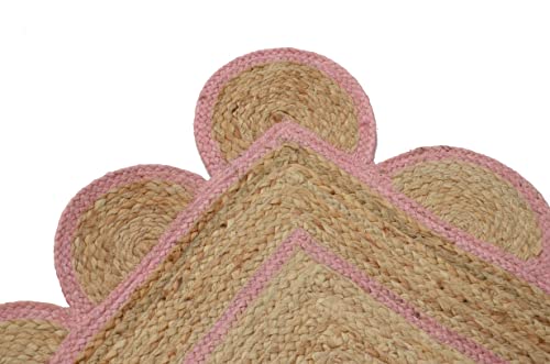 Scallop Pattern Jute Bohemian Area Rug (2'x14' (Runner) / Light Pink)