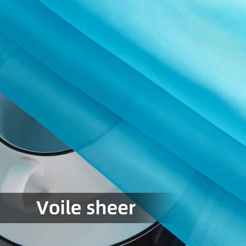 Solid Sheer Rod Pocket Curtain Voile Draperies 2 Panels White Beige Black Grey Coffee 52 Inch Width 108 Inch Long 1 Pair for Kitchen Bedroom Children Living Room Yard (Cyan Blue / 52"W x 108"L (Pack of 2))
