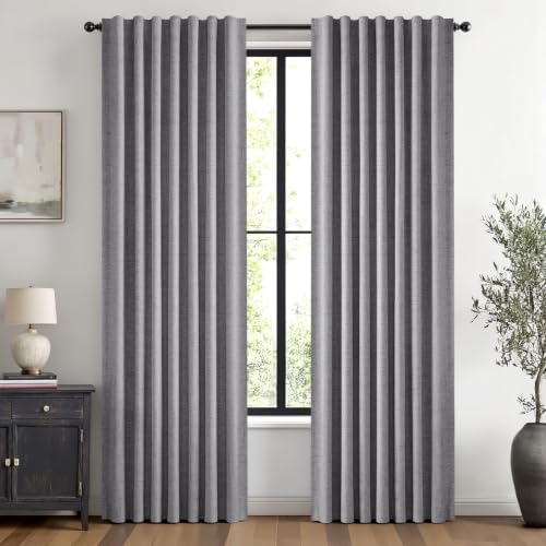 100% Blackout Linen Curtains 42 x 63 Inch Glacier Gray 2 Panels (Glacier Gray / 42"W x 63"L (Pack of 2))