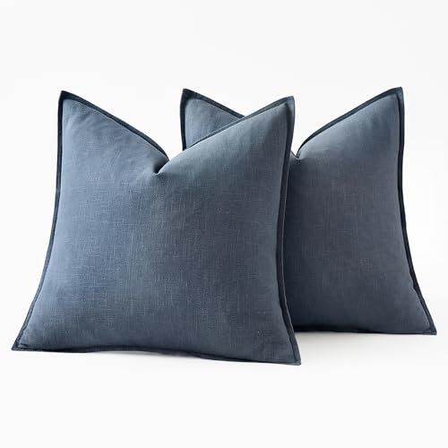 Decorative Linen Pillow Covers 20x20 Inch Blue Ashes (Blue Ashes / 20" x 20" (Pack of 2))