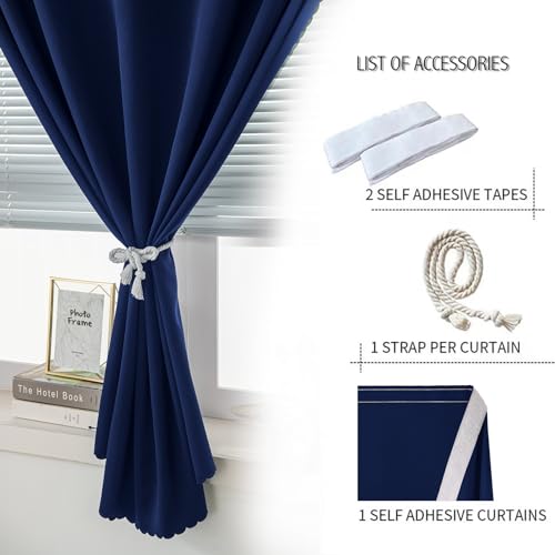 Self Adhesive Portable Blackout Curtains for Bedroom Easy to Install Window Thermal Lnsulated Kitchen Room Darkening Small Window Curtains (59"W x 59"L (Pack of 1) / Navy Blue)