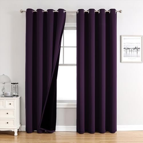 100% Blackout Curtains for Bedroom 102 Inches Long 2 Panels Set (52"W x 102"L (Pack of 2) / Royal Purple)