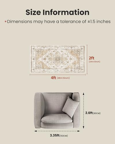 Amada Small 2x4 Washable Area Rug for Entryway (2' x 4' (Runner) / Distressed Beige/Cream)