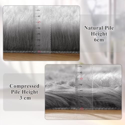 Light Grey Furry Washable Sheepskin Fur Area Rugs for Living Room Faux Fluffy Fur Rug for Bedroom Nursery Rug 4x6 Rectangle Rugs (4' x 6' (Rectangular) / Silver Grey)