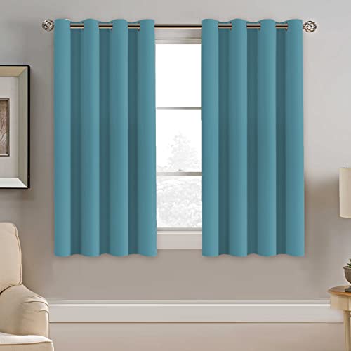 Blackout Curtain for Living Room Small Window Kitchen Blackout Curtains 45 inch Length Energy Saving Solid Grommet Blackout Drape (52"W x 45"L (Pack of 1) / Storm Blue)