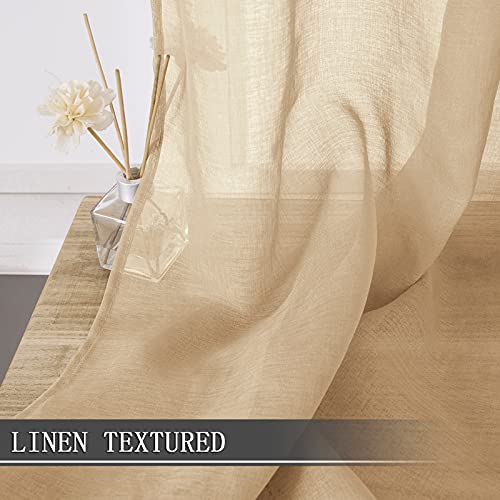 Sheer Curtains Linen Textured Bedroom Curtain Sheers Light Filtering Rod Pocket Voile Curtains for Living Room (54"W x 63"L (Pack of 2) / Beige)