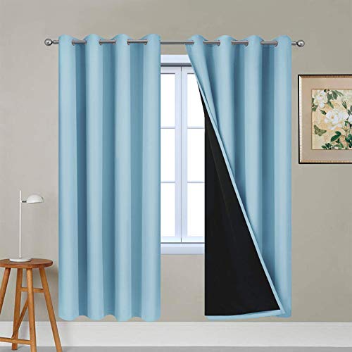 Sky Blue 100% Blackout Curtains 72 Inches Long 52" Wide 2 Panel (52"W x 72"L (Pack of 2) / Sky Blue)