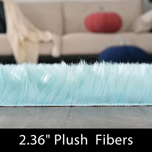 Blue Round Rugs 6ft Faux Sheepskin Fur Large Circle Rug for Living Room Bedroom Fluffy Plush Furry Rug Home Décor (6' (Round) / Light Blue)