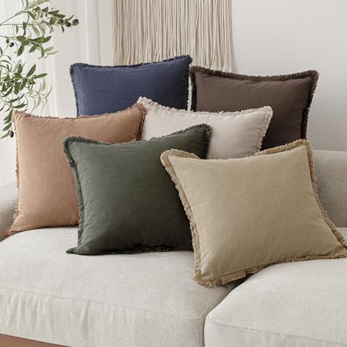 Decorative Linen Fringe Throw Pillow Covers 16×16 Reddish Brown (16" x 16" (Pack of 2) / Reddish Brown)