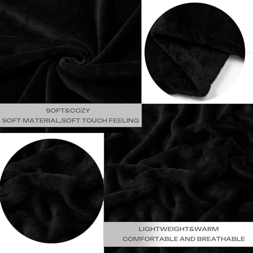 Black Fleece Plush Throw Blanket 50"x70"for Couch Sofa Fuzzy Cozy Flannel (Black / Throw XL(50"×70"))