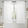 White Linen Curtain Short 63 Inch Long 2 Panels for Kitchen Bedroom (52"W x 63"L (Pack of 2) / White)