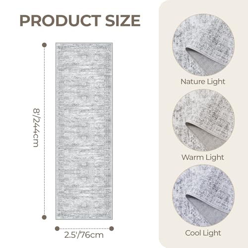 2'6 x 8' Runner Rug Non Slip (Grey/Ivory / 2'6" x 8' (Runner))
