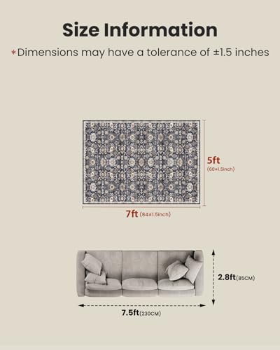 Amada 5x7 Washable Area Rug for Living Room (5' x 7' (Rectangular) / Blue/Brown)