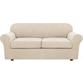 3 Piece Stretch Sofa Covers for 2 Cushion Sofa Couch Covers for Living Room Sofa Slipcovers (Medium-XL / Natural)