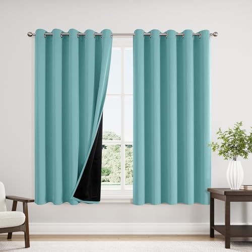 100% Blackout Curtains for Bedroom 63 Inches Long 2 Panels Set (60"W x 63"L (Pack of 2) / Aqua)