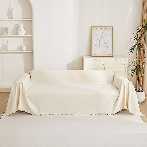 Loveseat Cover Beige Couch Cover Sectional Couch Covers for 2 Cushion Couch Sofa Thick Universal Chenille Sofa Cover with Tassel Durable Furniture Protector for Dogs 91" x 118" (91" x 118" / Tassels Edge-beige)