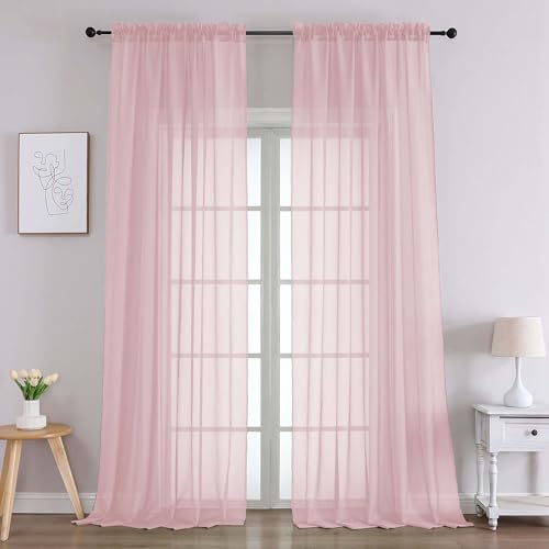Blush Pink Sheer Curtains 96 Inches Long 2 Panels (Blush Pink / 59"W x 96"L (Pack of 2))