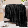 Ribbed Jacquard Black Fleece Throw Blanket for Couch (Black / Throw(50"x60"))