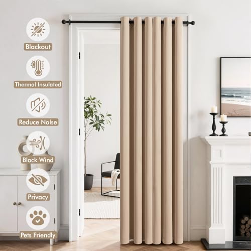 Closet Curtain for Open Closet Without Door Grommet Top 34x80 Inches (Beige / 34"W x 80"L (Pack of 2))