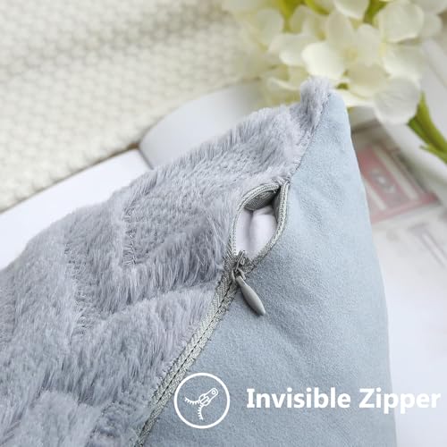 Faux Fur Plush Soft Blue Grey Throw Pillow Covers 12x20 Set of 2 (20" x 12" (Pack of 2) / Blue Grey)