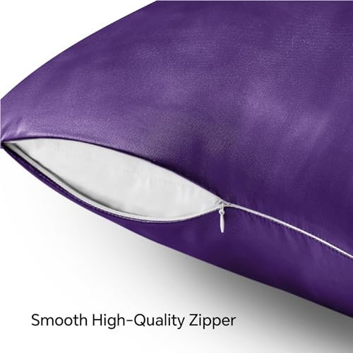 Zipper Satin Pillowcases (Plum Purple / King (20" x 36")-Zipper)