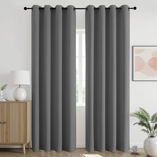 Blackout Curtains 90 Inch Length 2 Panels Set (Light Grey / 52"W x 90"L (Pack of 2))