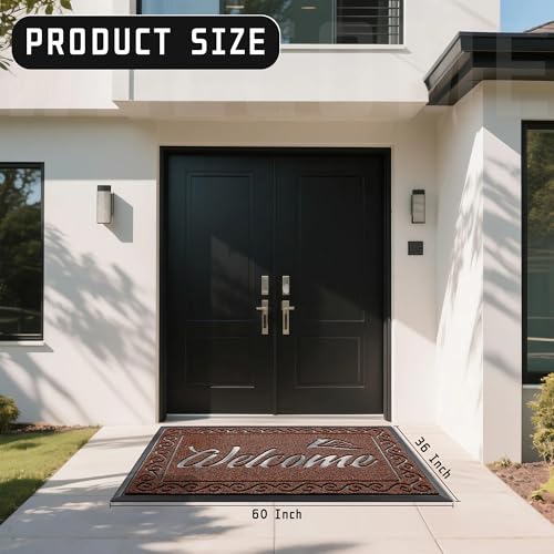 Welcome Mat Heavy Duty Sturdy Door Mats for Home Entrance Outdoor Indoor (Maroon / 60x36 Inch)