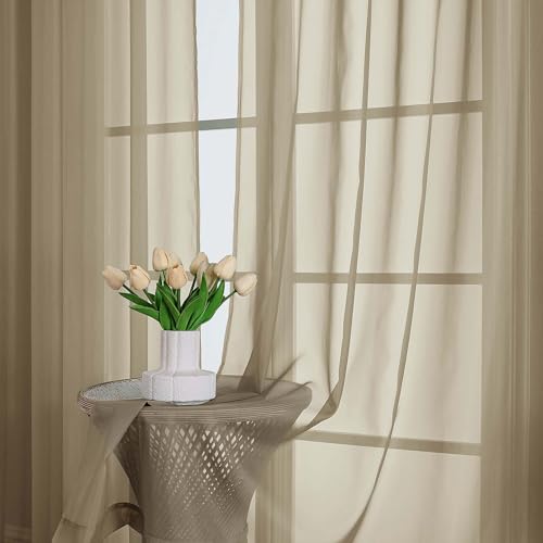 Taupe Sheer Curtains 96 Inch Long 2 Panels for Living Room 59" Wide (Taupe / 59"W x 96"L (Pack of 2))