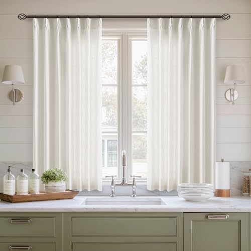 Natural Pinch Pleat Linen Kitchen Curtains 45 Inches Long 2 Panels Set (Natural / 40"W x 45"L (Pack of 2))