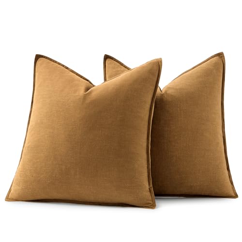 Decorative Linen Euro Sham Pillow Covers 22x22 Inch Hazel (Hazel / 22" x 22" (Pack of 2))